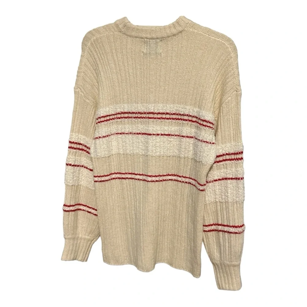Urban Outfitters Snuggle Up Striped Pullover Sweater Sz XS Cream Red Cozy Fuz…